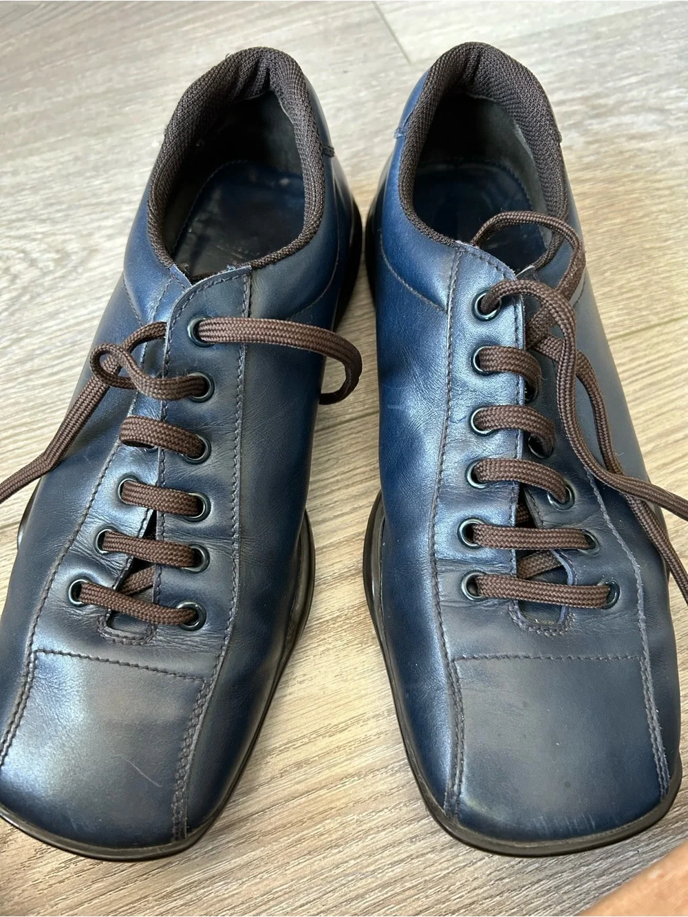 Men's Dark Blue Leather Lace-Up Casual Shoes by Silvano Mazza